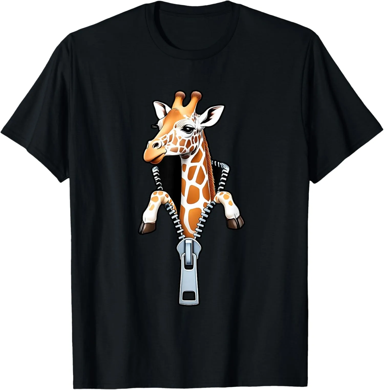 Cute Giraffe Emerging from Zipper Funny Animal Unisex T-Shirt
