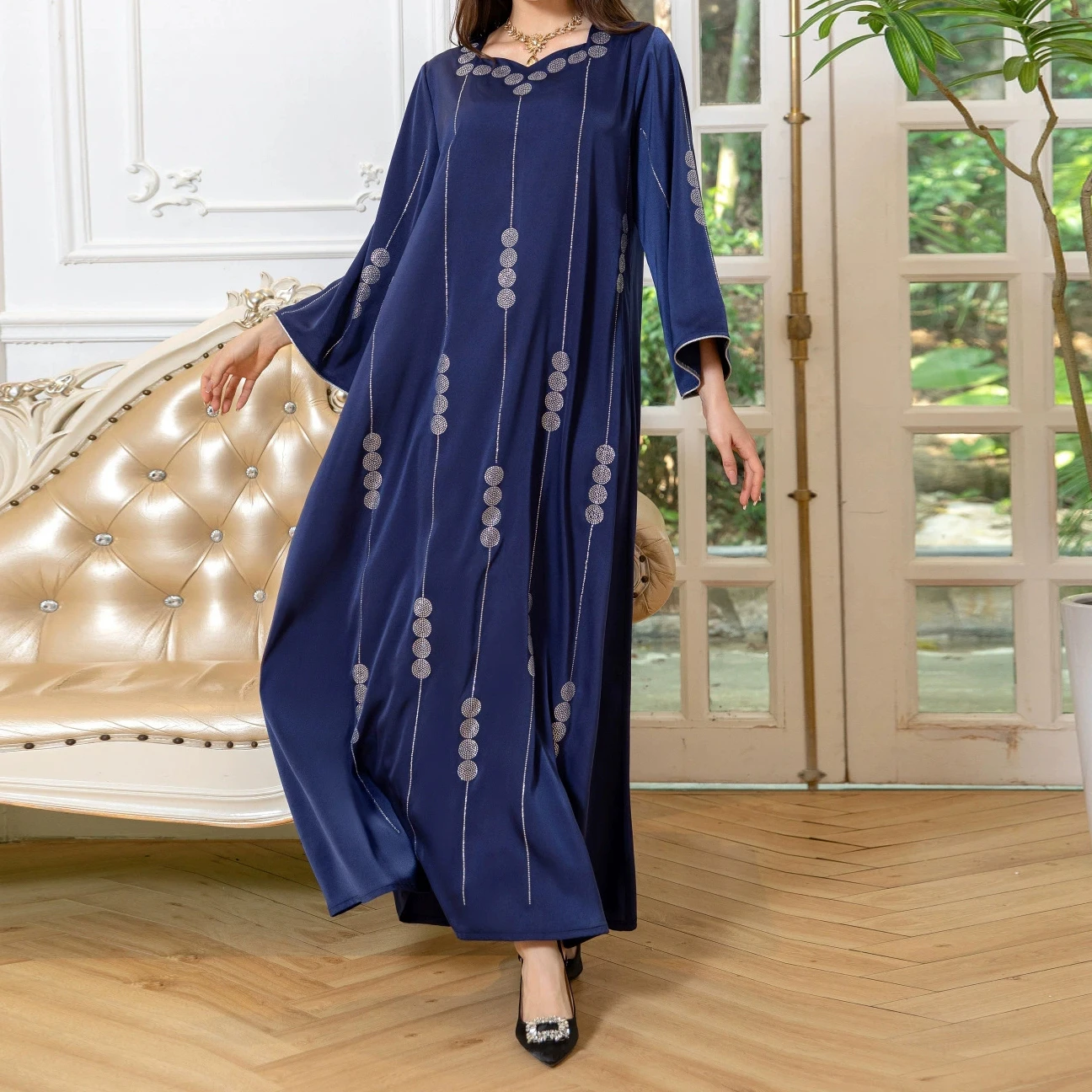 

Muslim clothing Arabian Dubai satin hot diamond fashion dress soft robe-GZXX603