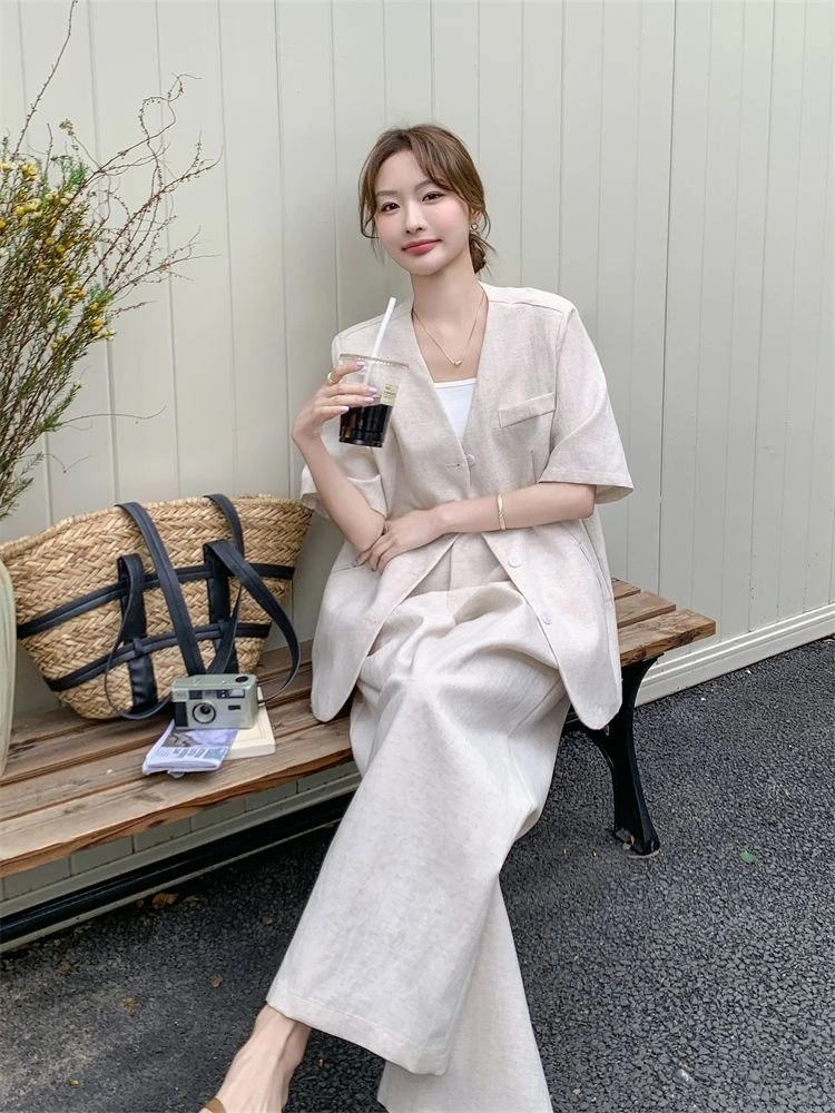 

Wide Leg Pant Sets for Women 2 Pieces Cheap Promotion Outfit New Matching Clothes Classy Korean Style Full Tailor Trousers Woman