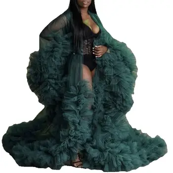 Sexy zwangerschapssterjurken See Thru Birdal Tule gewaden Aangepaste kleur voor fotoshoot of babyshower Grote maten badjassen