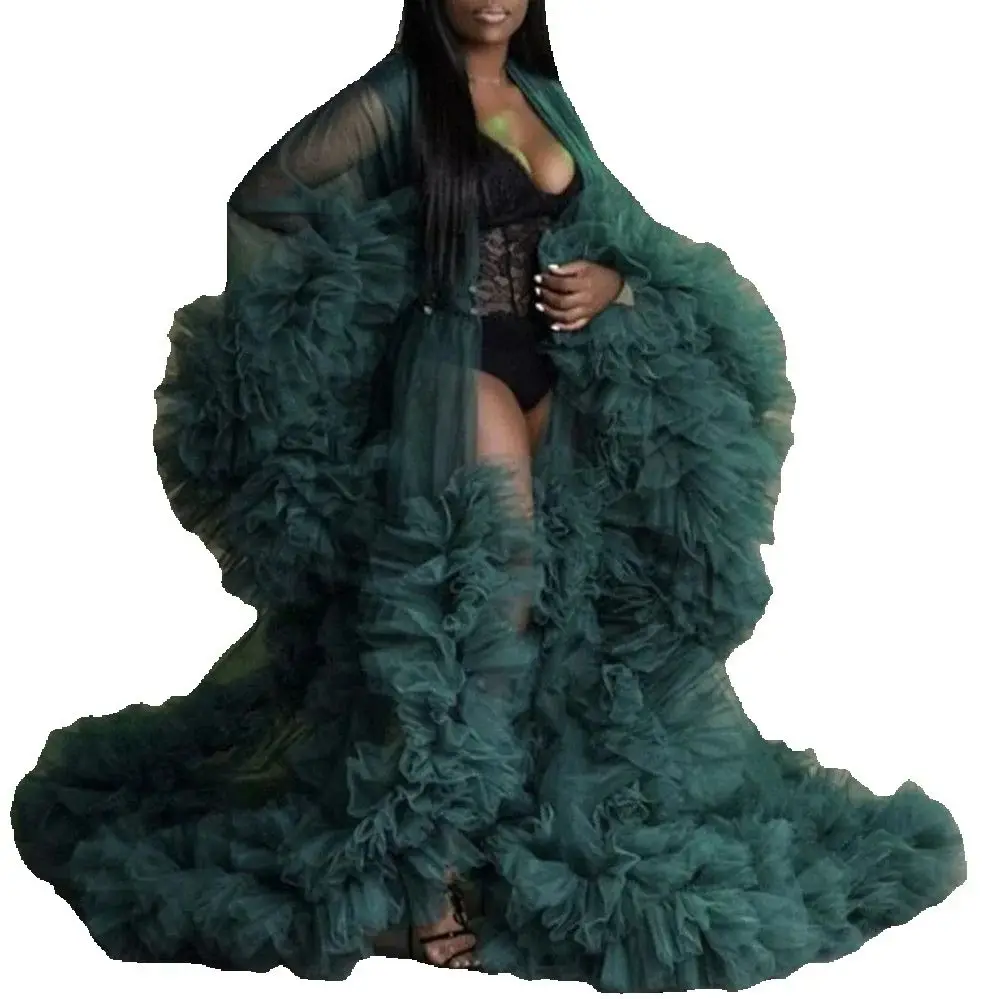 Seksowne sukienki ciążowe Star See Thru Birdal Tulle Robes Indywidualny kolor na sesję zdjęciową lub Baby Shower Plus Size Szlafroki