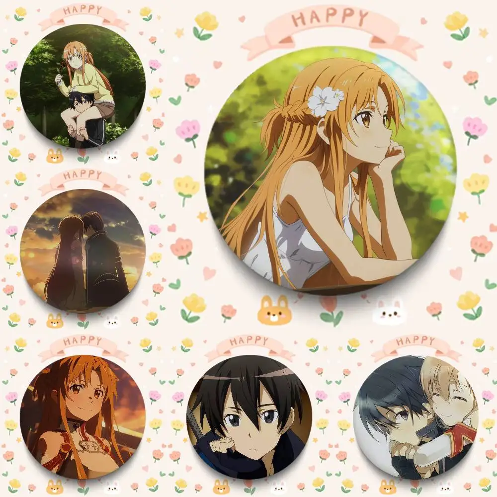 Sword Art Online Cartoon Badges 25 32 44 58 75 Mm Round Cosplay Pin Bag Decor Fans Collect Friends Gifts Brooch Souvenir