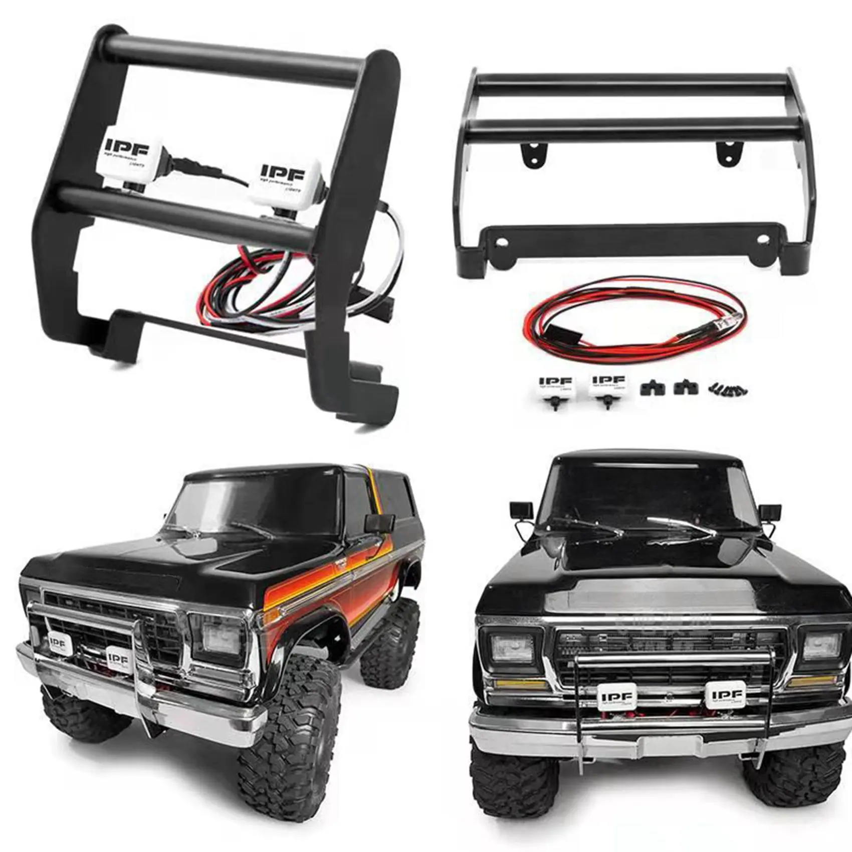 Stainless Steel Front Bumper with LED Light Anti Collision Bumper for Traxxas TRX-4 TRX4 Ford Bronco 1/10 RC Car Parts