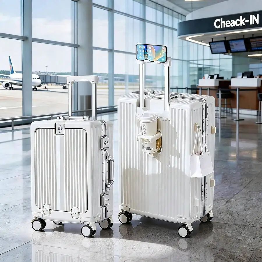 Tidal flash Aluminum Frame Suitcase, 20/24 Inch Hard Shell Carry On Luggage Zipperless,TSA Lock  Airline Approved, With Computer Compartment , Front-Opening