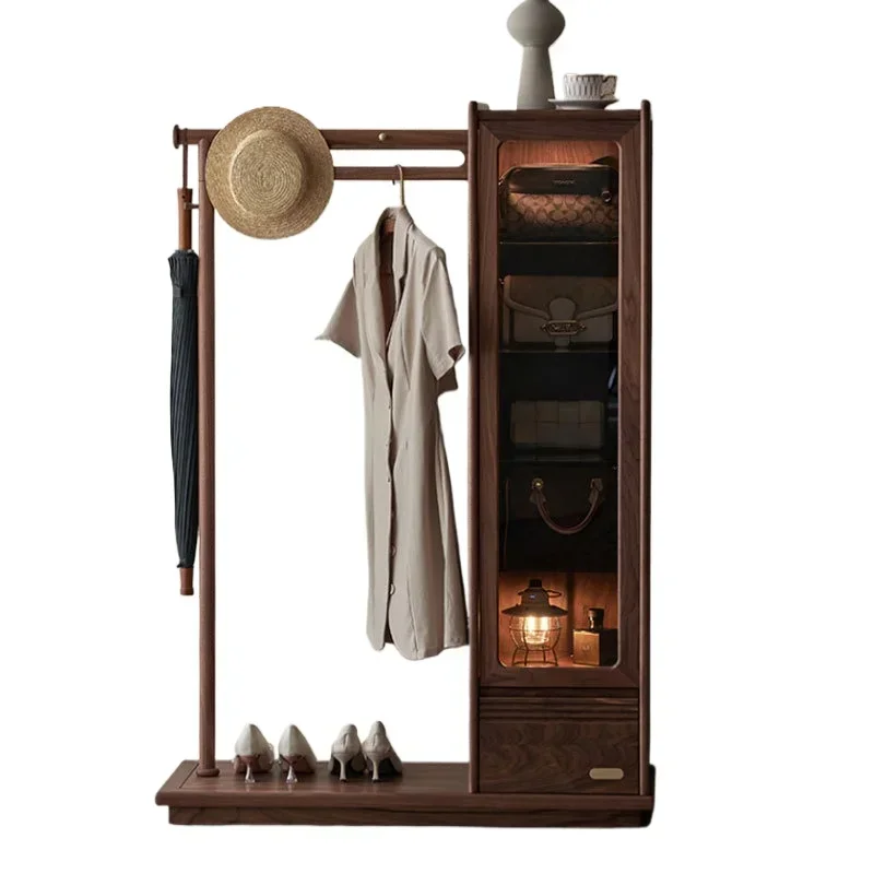 

Nordic all solid wood black walnut minimalist coat rack bedroom floor hanger living room multi-functional display cabinet