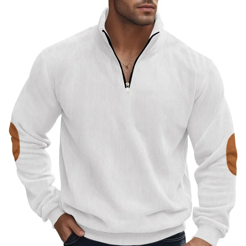 

LIBIELIY Autumn Winter Half Zipper Men's Long Sleeve Hoodie Corduroy Stand Collar Loose Pullover Outwear Men Patchwork Casual Sw