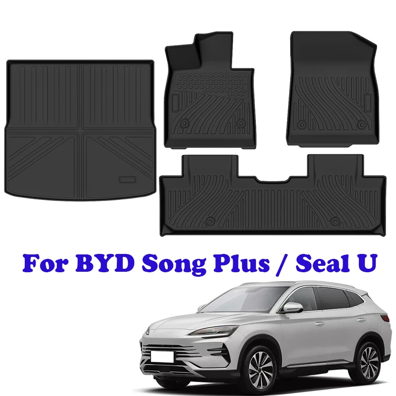 

Автомобильные коврики для BYD Song Plus DM-i EV 2024, герметичные U-образные 6 коврики для багажника, подушка для спинки, Нескользящие подкладки для ног