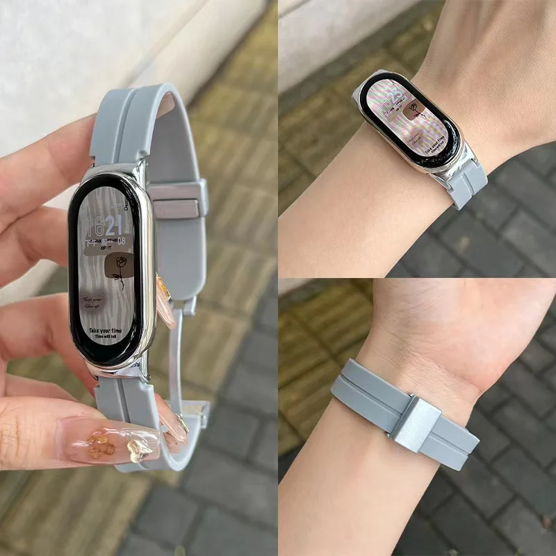 Silicone Watchband for Xiaomi Mi Band 8 Magnetic Buckle Sport Bracelet Strap for Mi 8 Soft TPU Replacement Wristband Accessories