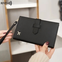 RFID Blocking Zipper Buckle Women's Purse, Ticket ID Bag, Credit Card Bag, Multi-functional Travel Passport Bag with Wrist Strap
