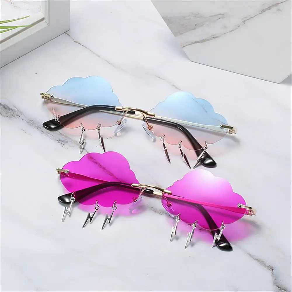 Cloud Shape Sunglasses With Lightning for Women Retro Colorful Rimless Trendy Tassel Sun Glasses Funny Disco Party Eyeglasses