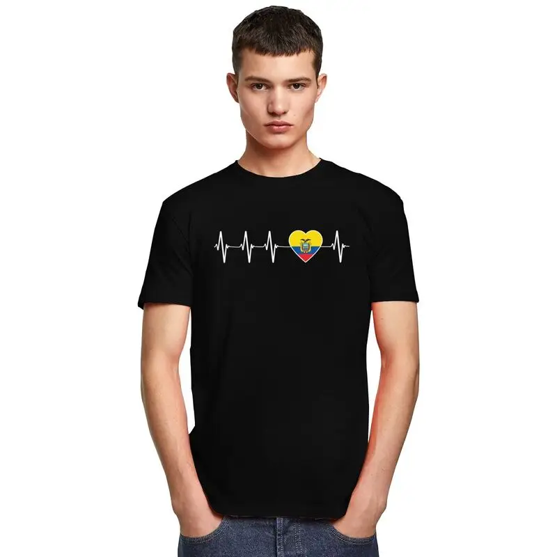 مخصص العصرية نبضات القلب الإكوادور العلم تي شيرت الرجال قصيرة الأكمام القطن الخالص تي شيرت الإكوادور فخور تي شيرت بلايز الموضة #5