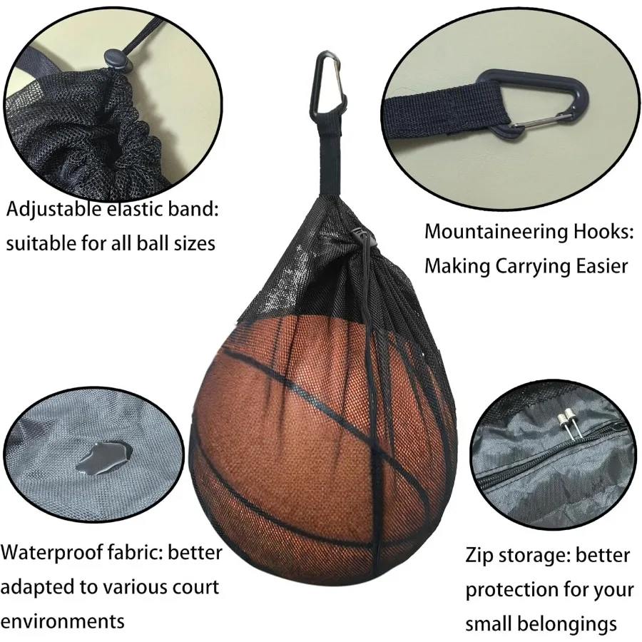 Bolsa de pelota individual, organizador de pelotas con cordón y bolsillo con cremallera para transportar pelotas de baloncesto, fútbol y pelotas de voleibol