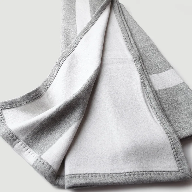 

Cross Striped Double Sided Jacquard Wool Blanket, Cashmere Blanket, Camel Grey