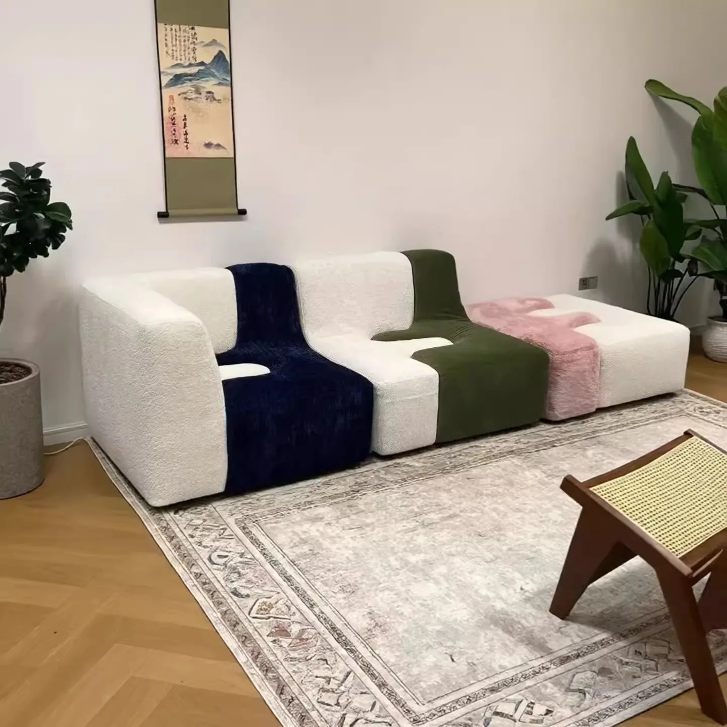 Italian minimalist modern minimalist color matching fabric sofa living room furniture L-shaped corner rental house