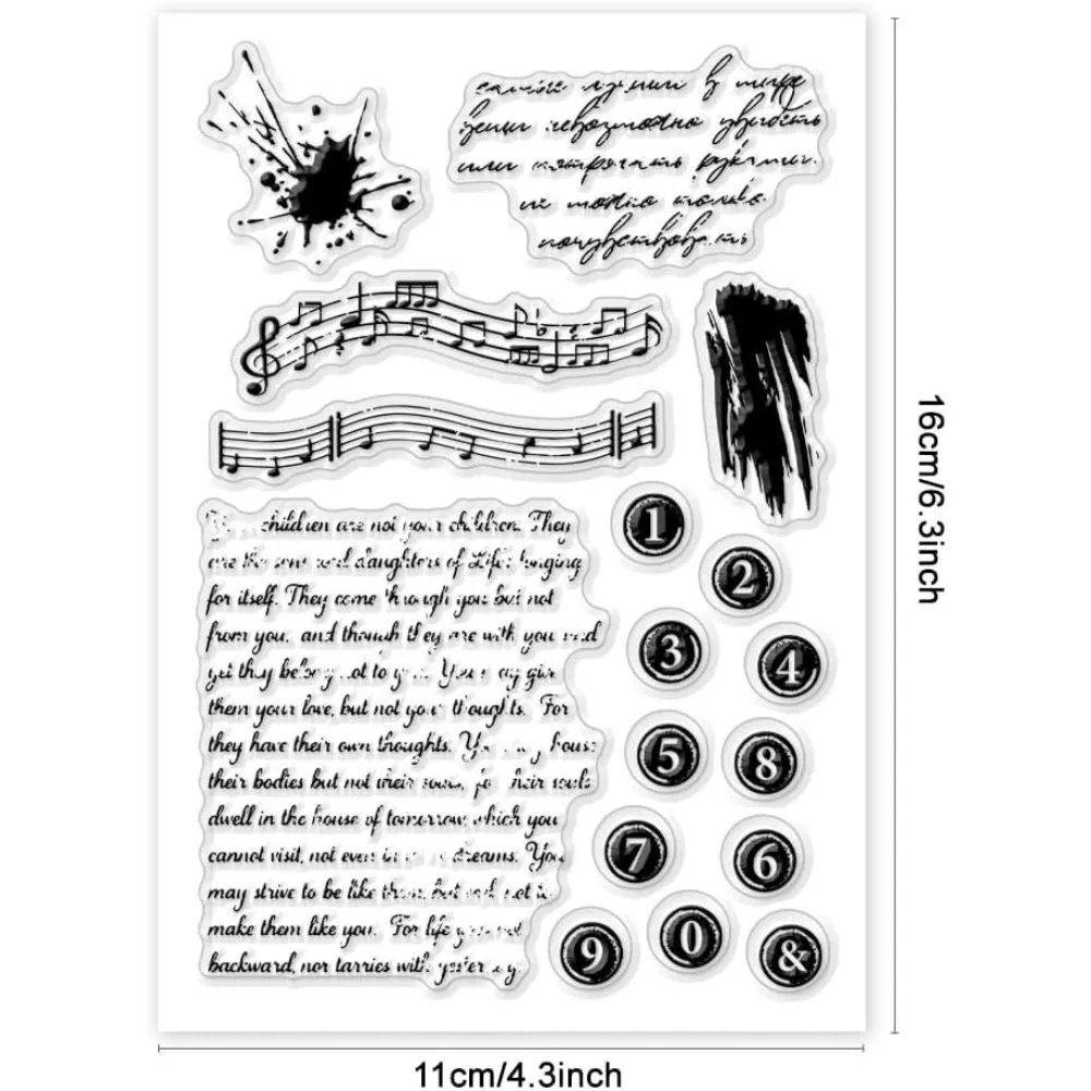 Typewriter Alphabet Clear Stamps, Retro Texture Rubber Stamps Sheet Music Silicone Stamp Transparent Stamps for Card Making