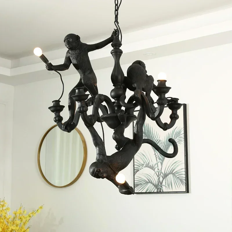 Nordic Creative Art Climbing Monkey Chandeliers Resin Animal Design Lamp for Dining Living Room Pendant Led Lighting Home Decor