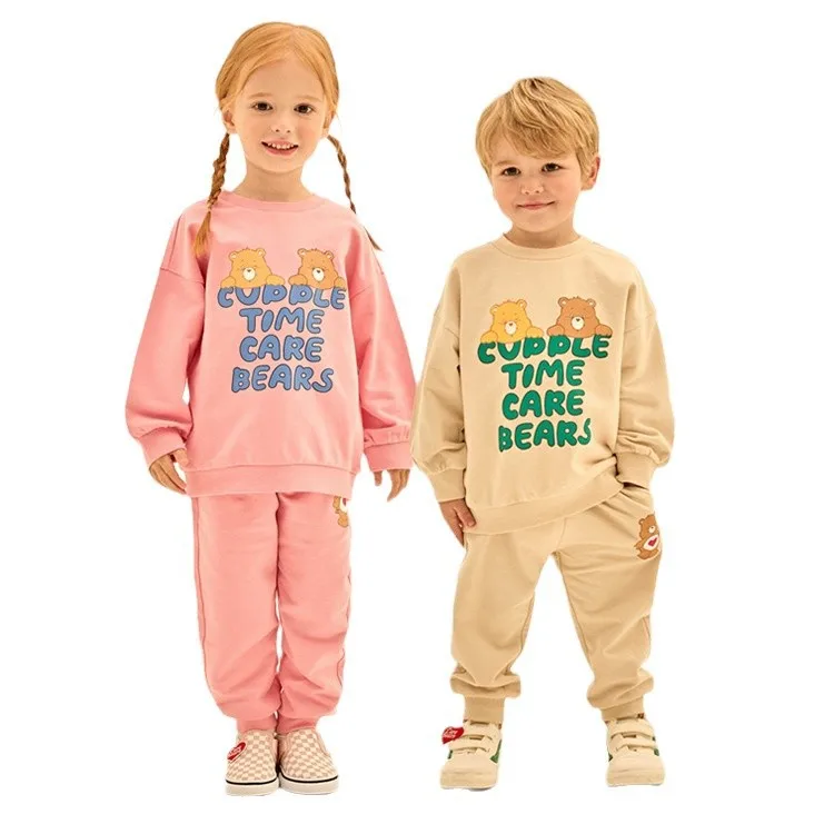 2025 Autumn New Children Long Sleeve Clothes Set Bear Letter Print Girls Sweatshirt + Sweat Pants 2pcs Suit Kids Casual Outfits