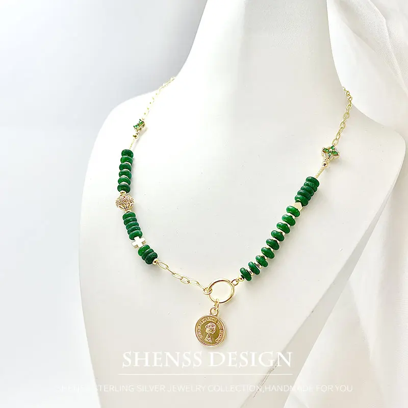 

Dry Green Agate Personalized Necklace Copper Plated with 14k Gold