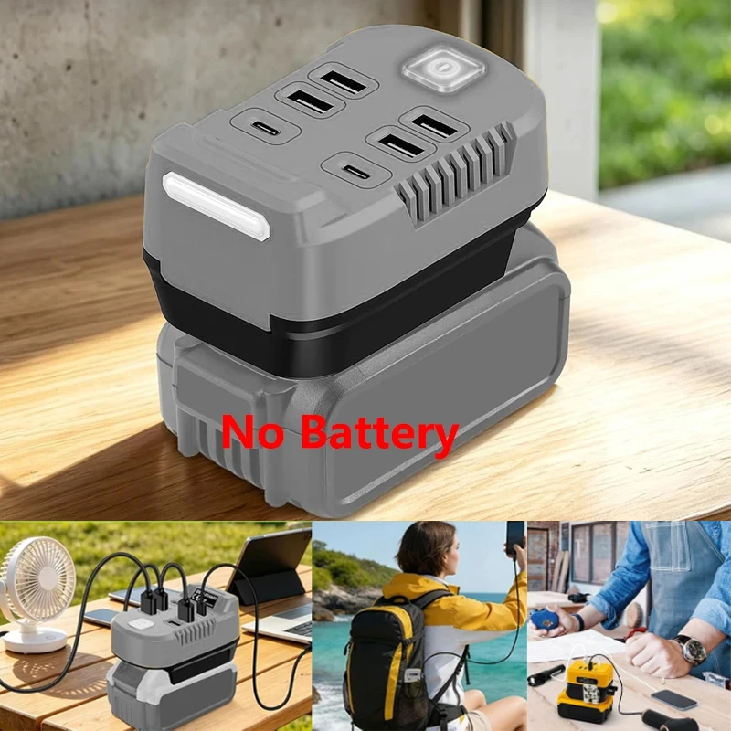 Portable USB Charger Adapter for Dewalt 20V Battery Power Converter with 6 Ports USB-A & Type-C  Fast Charge for Camping Travel