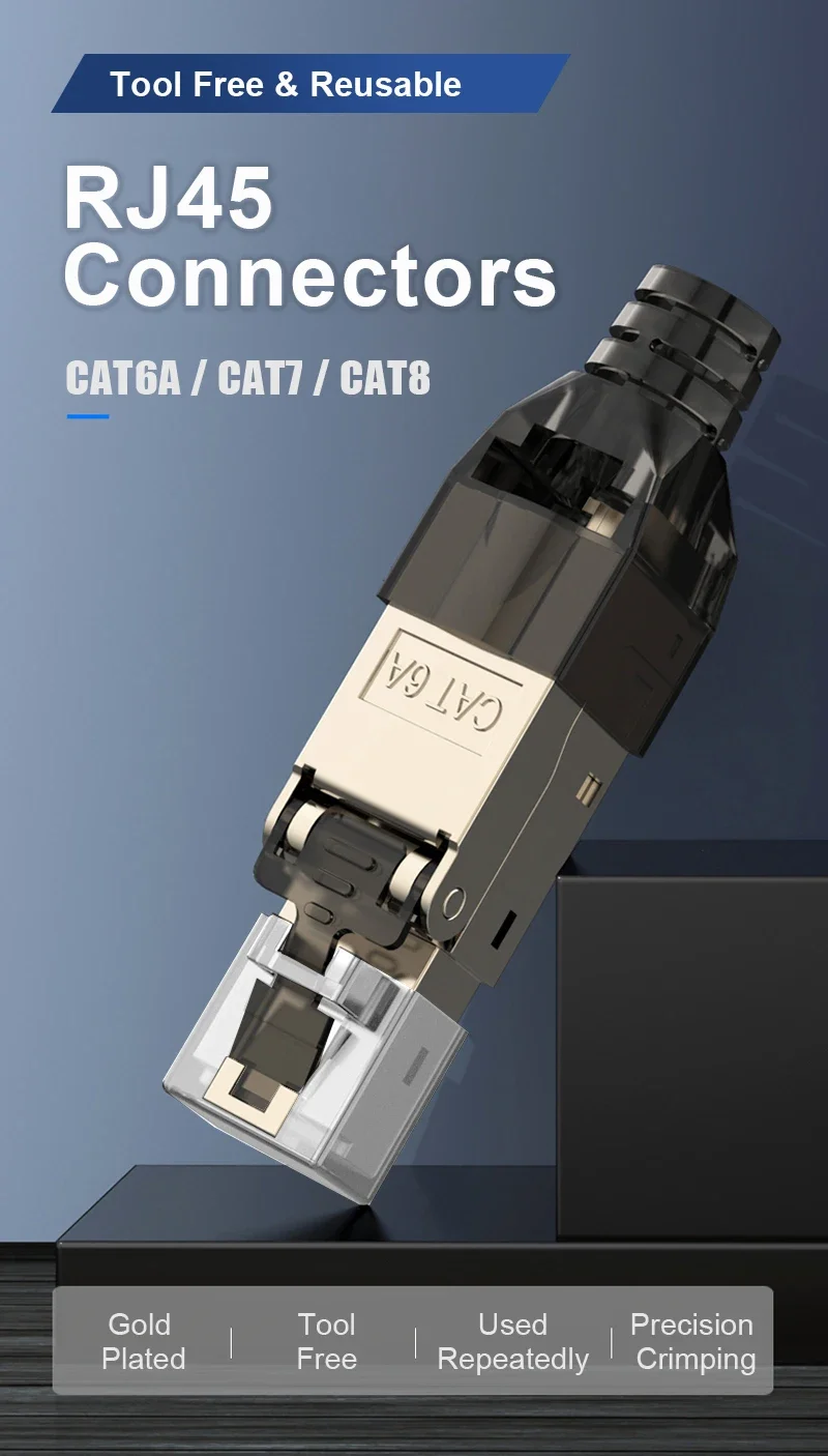 ZoeRax 1PCS RJ45 CAT8 Cat7 CAT6A Connector Toolless RJ45 Termination Plug Reusable Full Shielded for Ethernet Cables 10Gbps POE