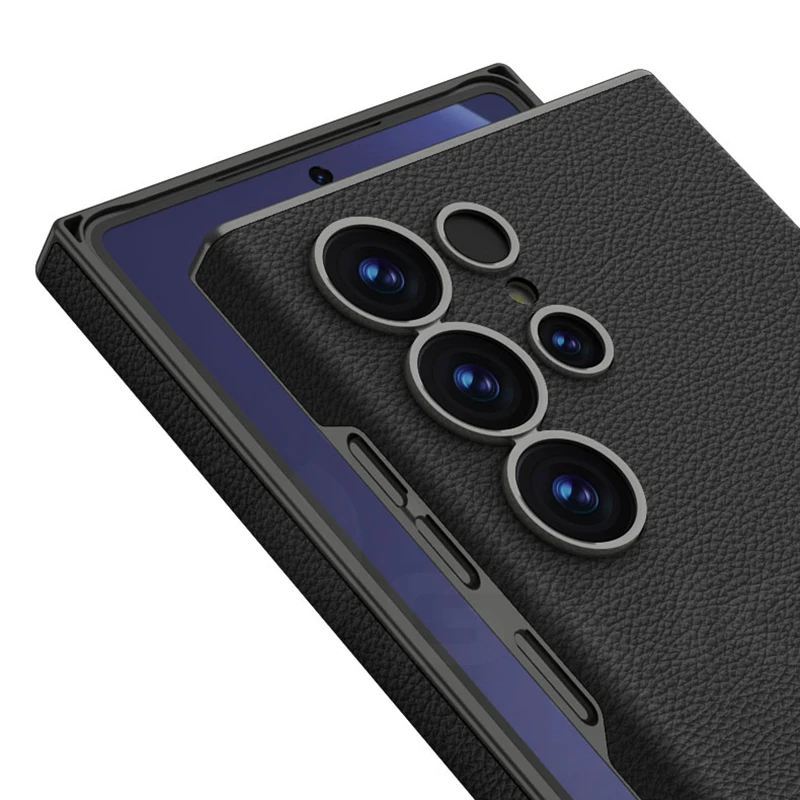 オリジナルケースサムスンギャラクシー S25 S24 超湾曲無地レザーすべて込みエッジハードカバーギャラクシー S25 ウルトラケース