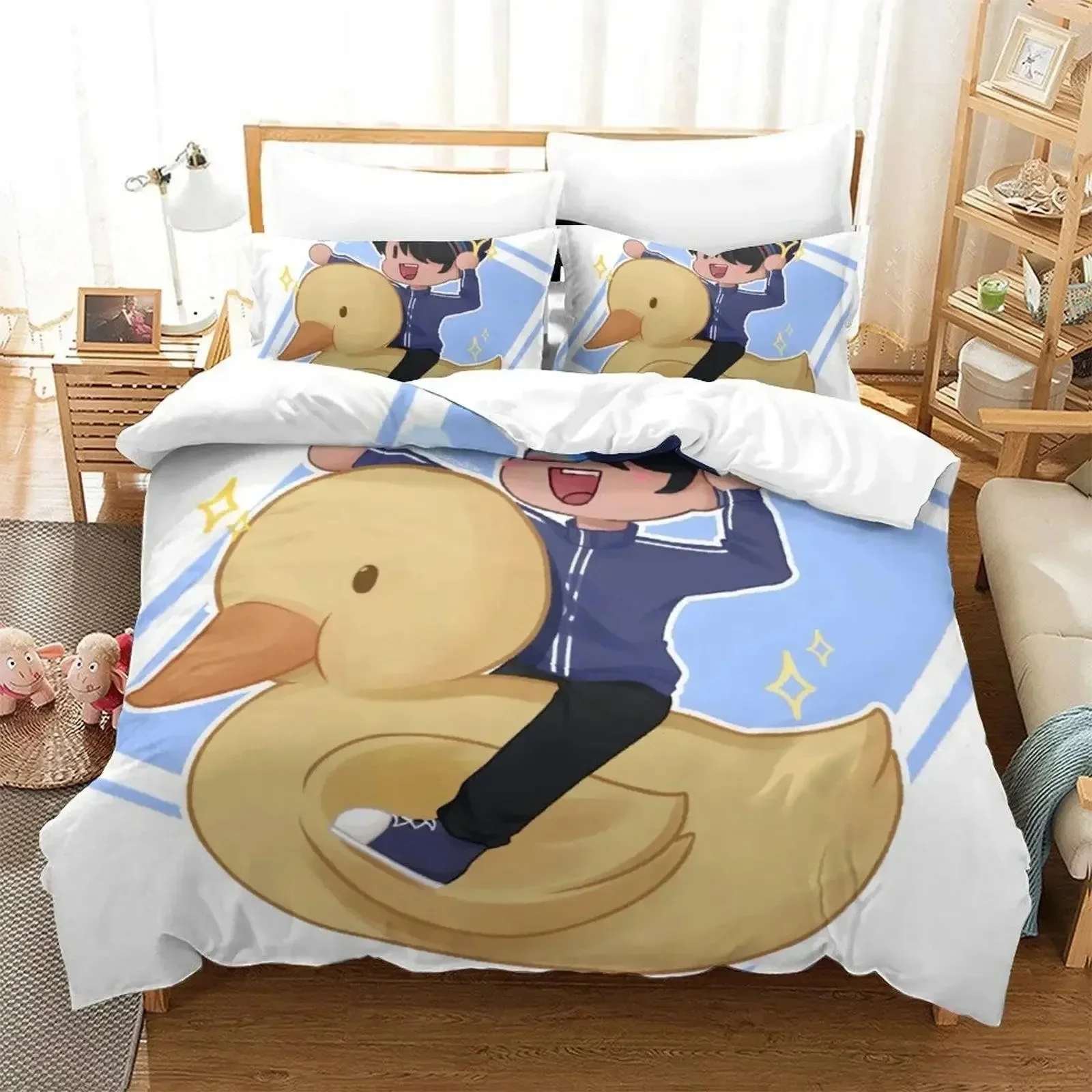 3D Cartoon Quackity Duck Bedding Set Duvet Cover Bed Set Quilt Cover Pillowcase Comforter king Queen Size Boys Adult Bedding Set