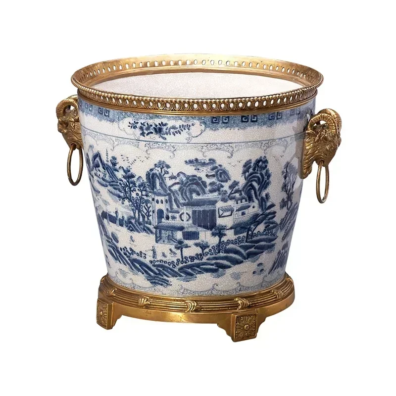 Newest Creative Antique Design Brass European Style Porcelain Flower Vase for Living Room Club Office