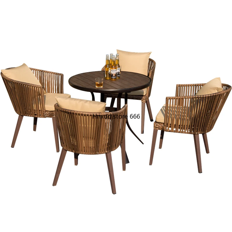 Outdoor table and chair combination courtyard garden terrace rattan chair plastic wood waterproof and sun protection