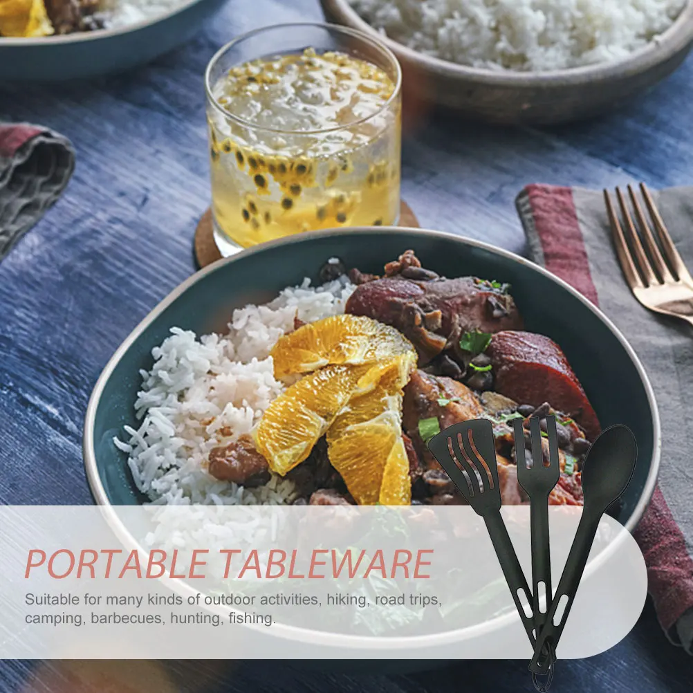 

3 set Children Nylon Kitchenware Portable Camping Travel Tableware Set Black Mini Spoon Fork Shovel Outdoor Hiking BBQ