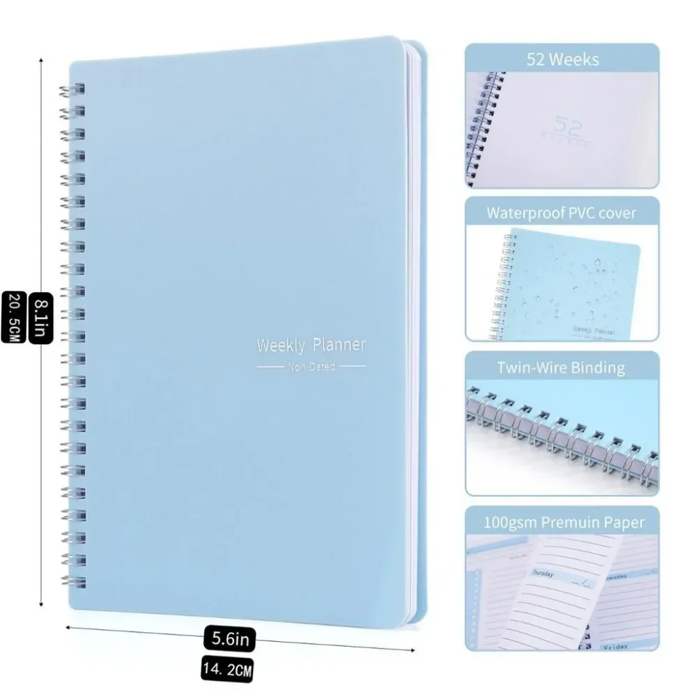 A5 52 Weekly Planner Left-handed Notebook For Recipe Journal Book,Daily Fitness Tracker Notepad,Student Stationary Supplies