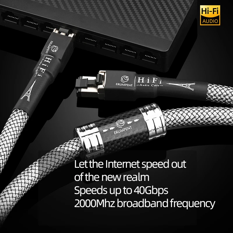ERUMPENT High Speed Cat8 Ethernet Cable OCC Sterling Silver Plated Silver Shielded 2000MHz for Amplifier Computer