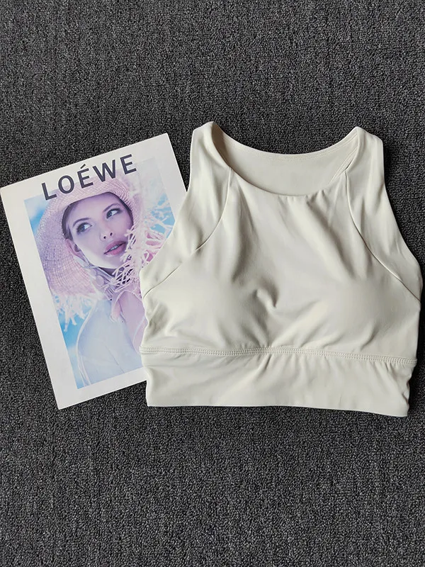 High-strength Yoga Vest with One-piece Cup Shock-proof Breathable Beautiful Back Fitness Top with Chest Pad Sports Bra for Women