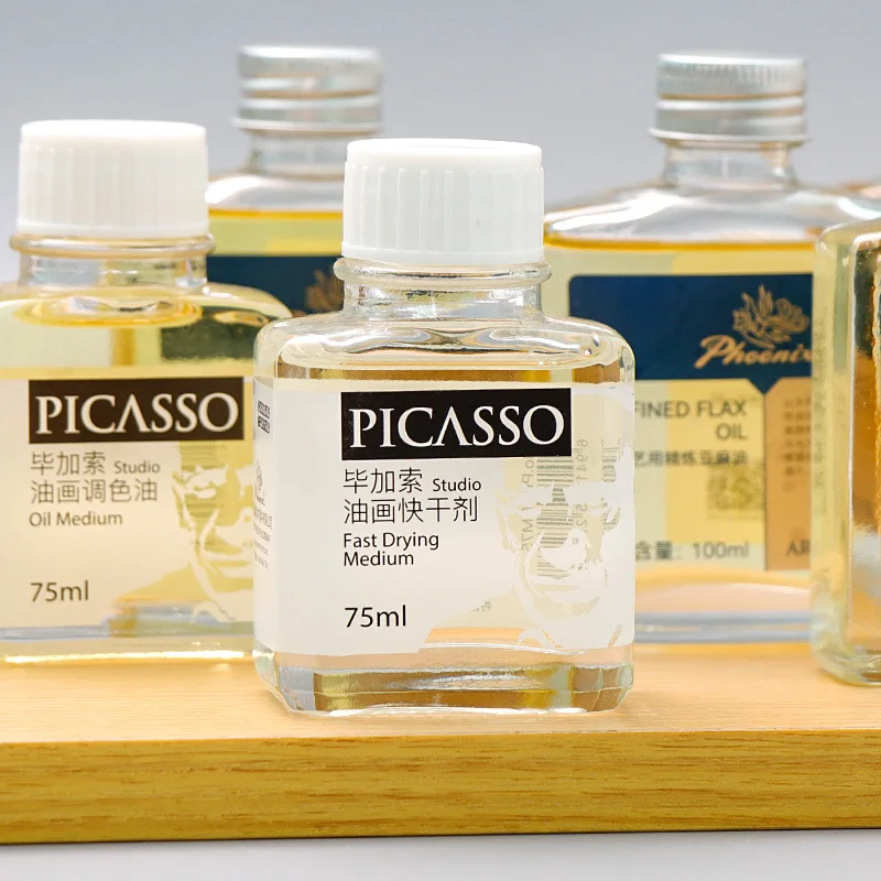 75/100/500ml Oil Painting Pigment Media Diluent Refined Flaxseed Oil Quick Drying Color Matching Gloss Agent Painting Material
