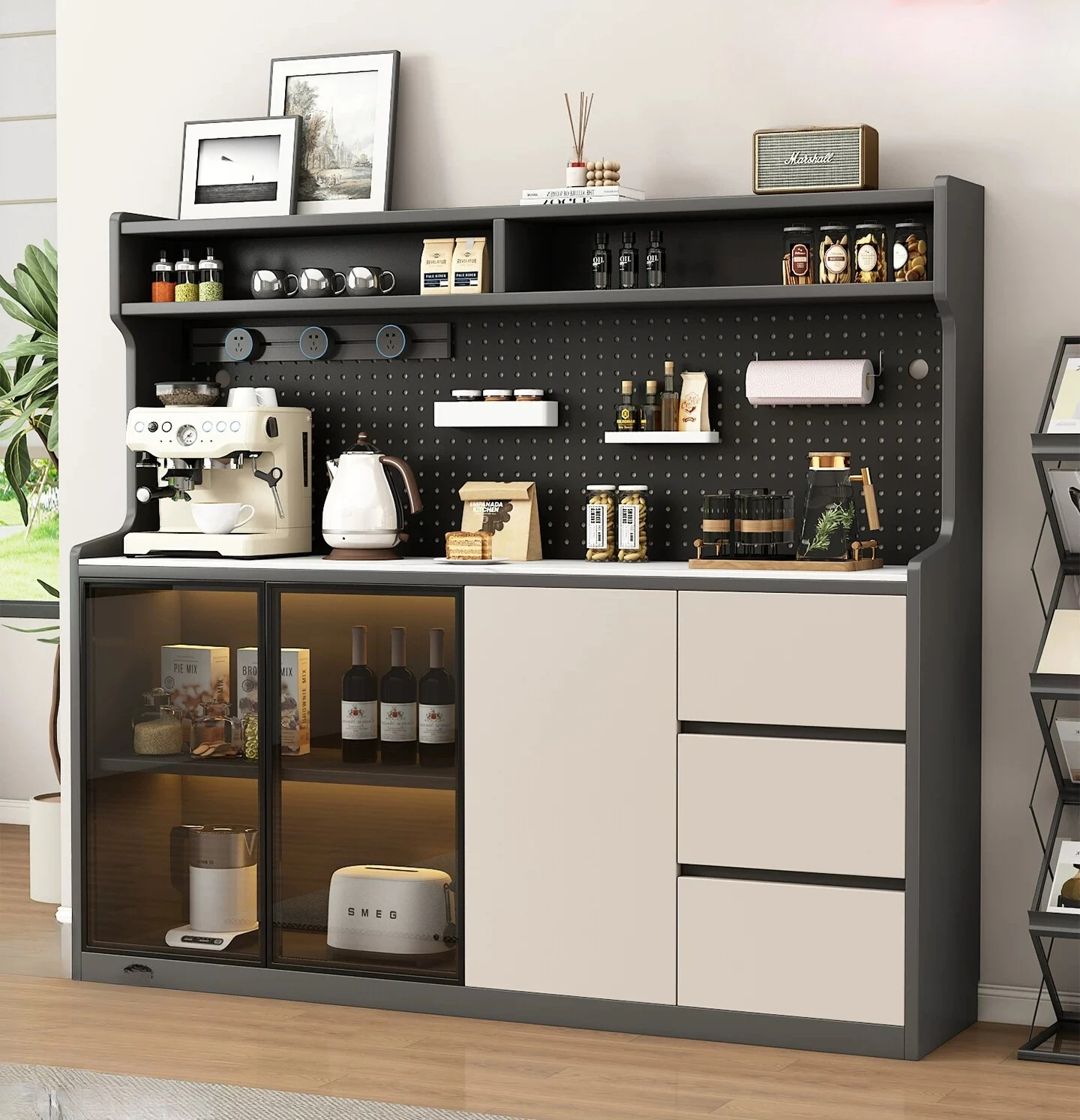 

PYJ solid wood living room integrated rock slab against the wall modern simple storage household dining side cabinet