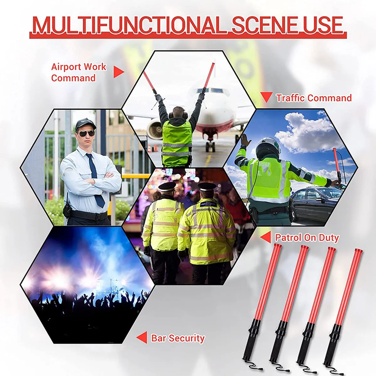 

[LXYA68Z!] 6 Pieces 41Cm Signal Traffic Wand Safety Traffic Wand Lighted LED Traffic With 2 Flashing Patterns