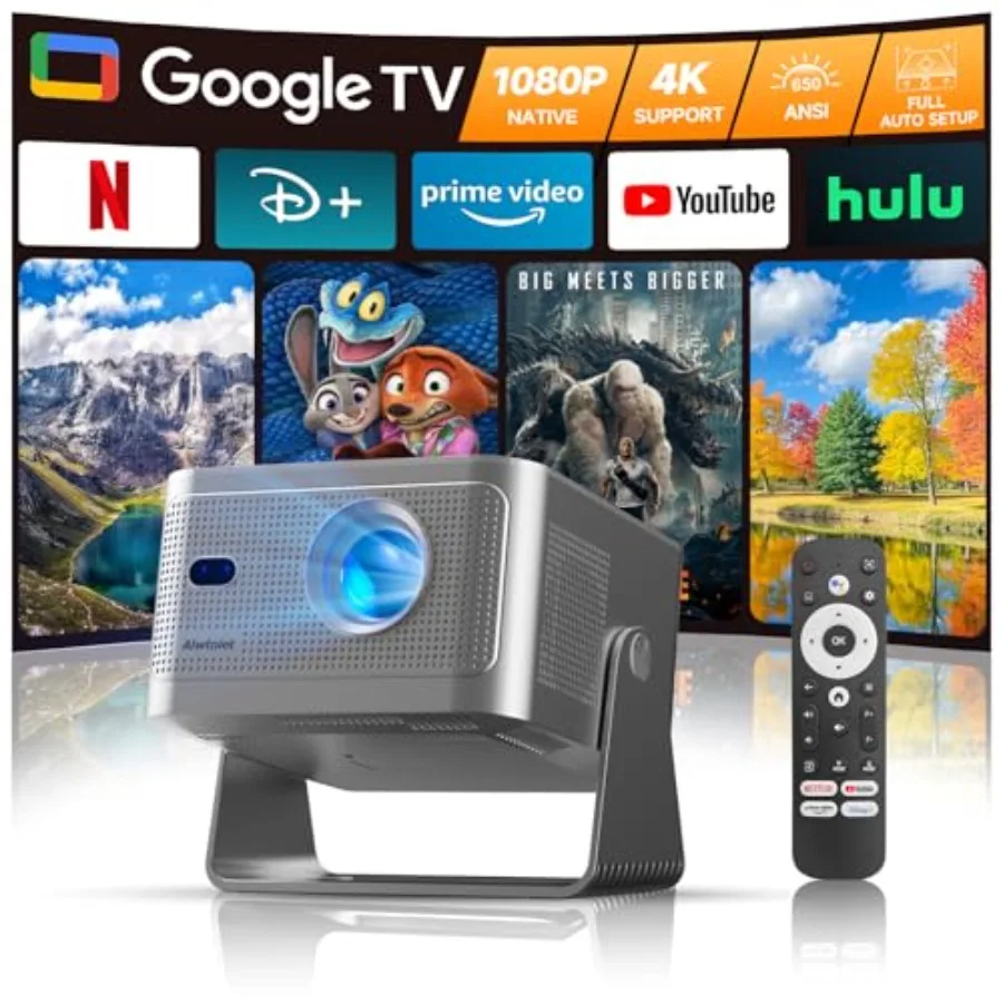 Portable Mini Projector with Google TV 4K Support WiFi Bluetooth Auto Focus Obstacle Avoidance 650 ANSI Voice Control Home Thea