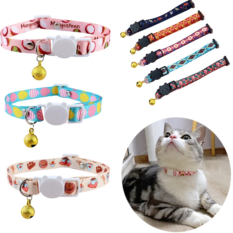 Adjustable Fruit Christmas Printing Pet Collar Breakaway Cat Dog Collar with Safety Buckle Collar Bell Puppy Kittens Necklace