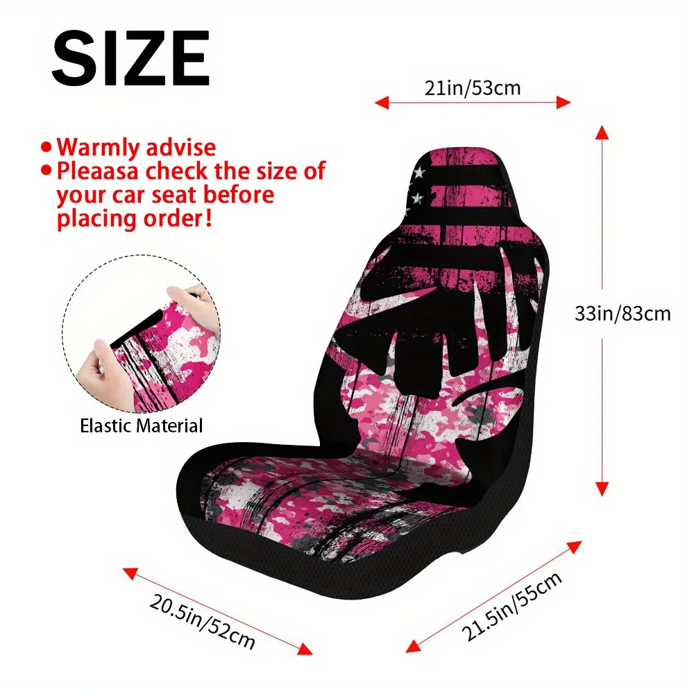 Set Of 2 Pink Deer Silhouette Car Seat Covers, Sturdy Universal Fit For Front Seats, Provides Safe Protection For Both Men And W