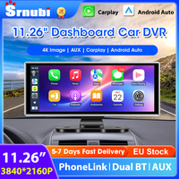 Srnubi 11.26 inch 4K Dash Cam Wireless CarPlay & Android Auto Portable Car DVR Multimedia Video Recorder GPS Navigation BT AUX