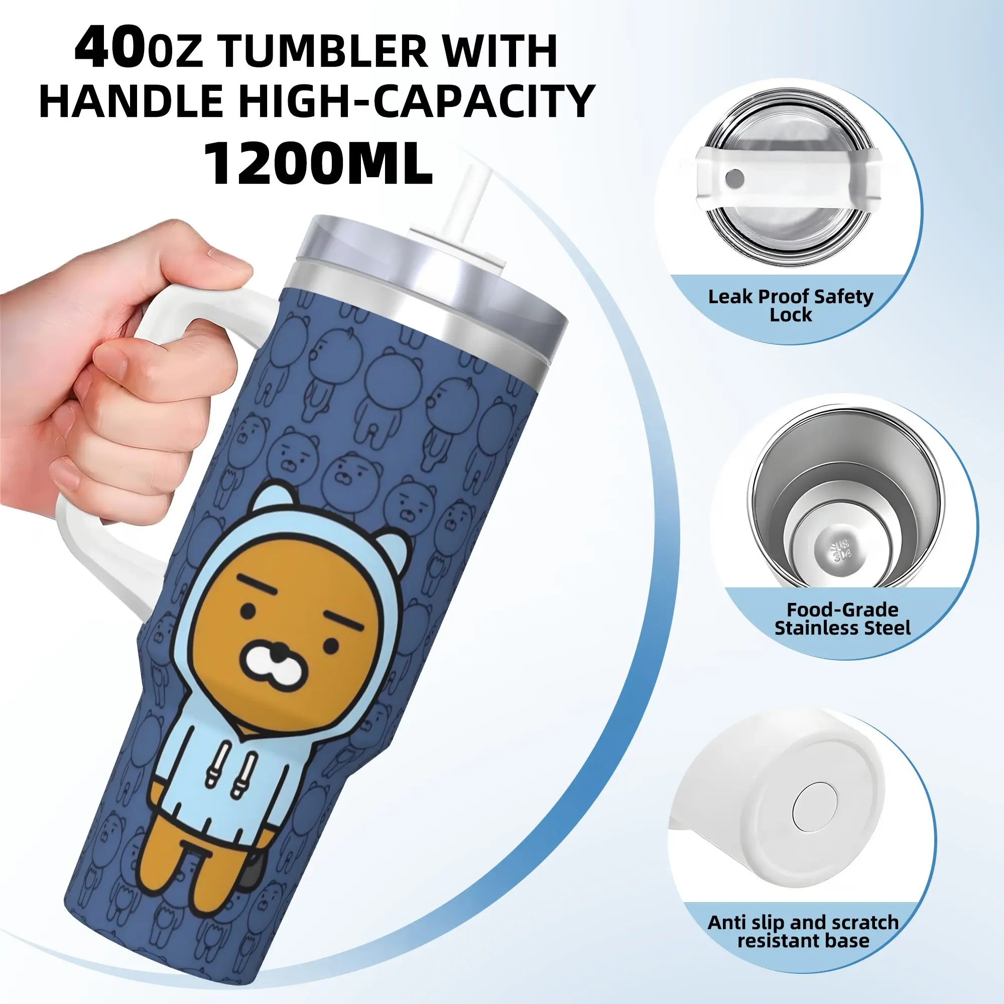 بهلوان من الفولاذ المقاوم للصدأ K-Kakaos F-Friends Ryan أكواب حرارية معزولة للمشروبات الساخنة أكواب السيارة تصميم السفر زجاجة ماء