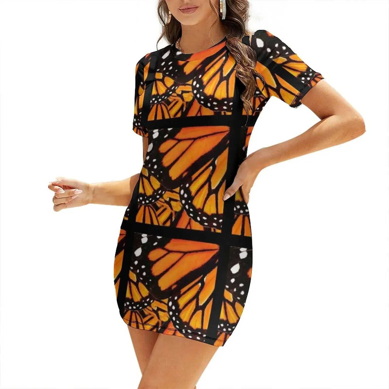 

BLACK-ORANGE MONARCH BUTTERFLY WING PATTERNS Short-Sleeved Dress dresses summer Dress