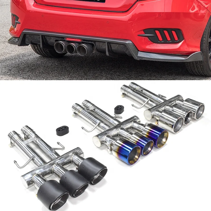 Silver Stainless Steel Double Exhaust For 19 Models Civic 10th Generation Exhaust Pipe Modified Exhaust TR Three-exit Tailpipes