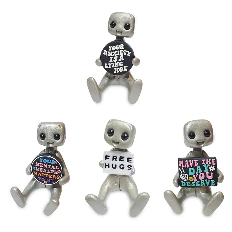 Robot Figurines, Cute Robot Statues, Adorable Little Robot Figures With Slogans, Inspirational Desk Decorations