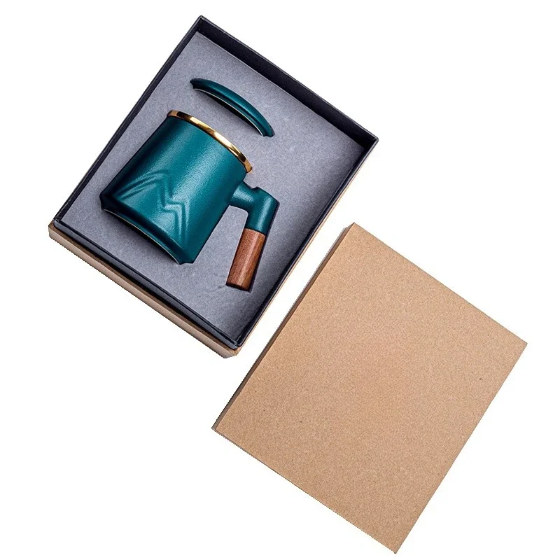 

Creative ceramic wooden handle Jinshan mug tea separation tea water cup with lid filter teacup office gift