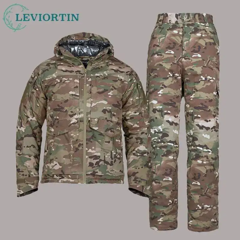 

Men's Thermal Reflection Outdoor Tactical Hooded Jacket Fall Winter Thick Warm Camouflage Parkas Jacket Man Cargo Pants