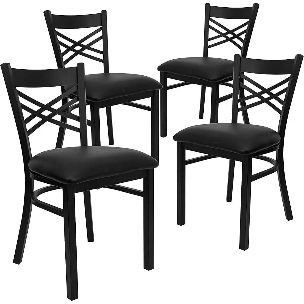 4 Pack Metal Restaurant Chair X Back Design Vinyl Seat High Quality Commercial Grade Dining Chair Suitable Home and Commercial