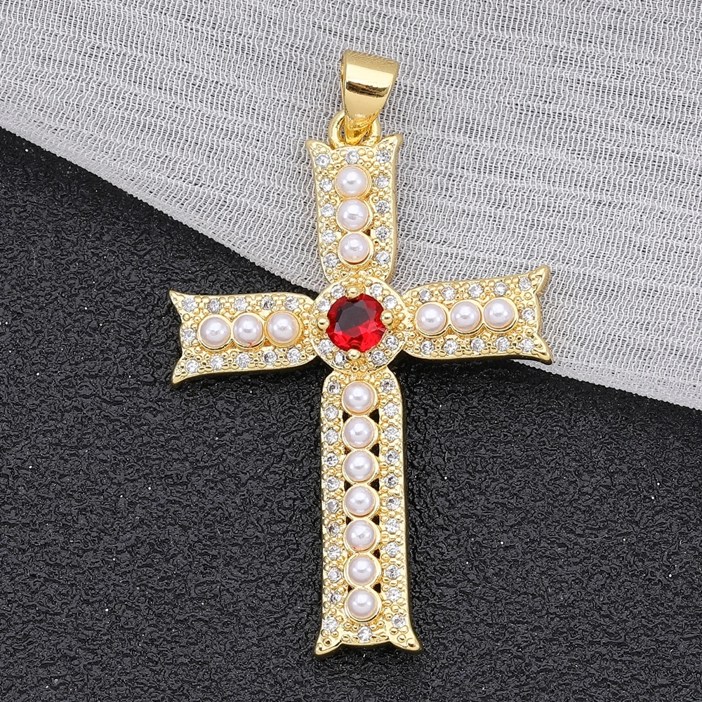 Juya DIY religiösen Schmuck liefert handgemachte bunte Zirkonia 18 Karat echt vergoldet Saint Christian Cross Charms Großhandel – Detail 16