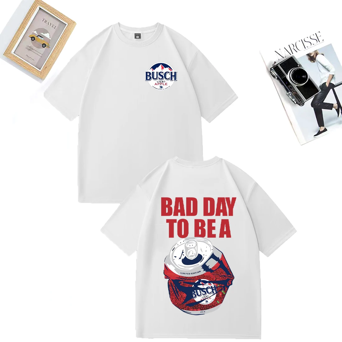 Bad Day to Be a Busch Light Apple 2 Sided T-shirt Men Women vintage tops Cotton short sleeve Hip Hop streetwear Unisex T shirts