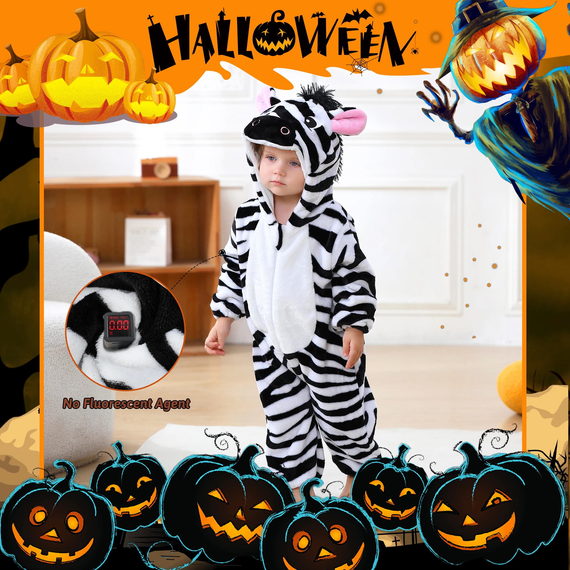MICHLEY Halloween Cosplay Neugeborenes Baby Mädchen Kleidung Strampler Cartoon Giraffen Kostüm Jumpsuit Winter Warmer Einteiler Outfit für Jungen – Detail 7