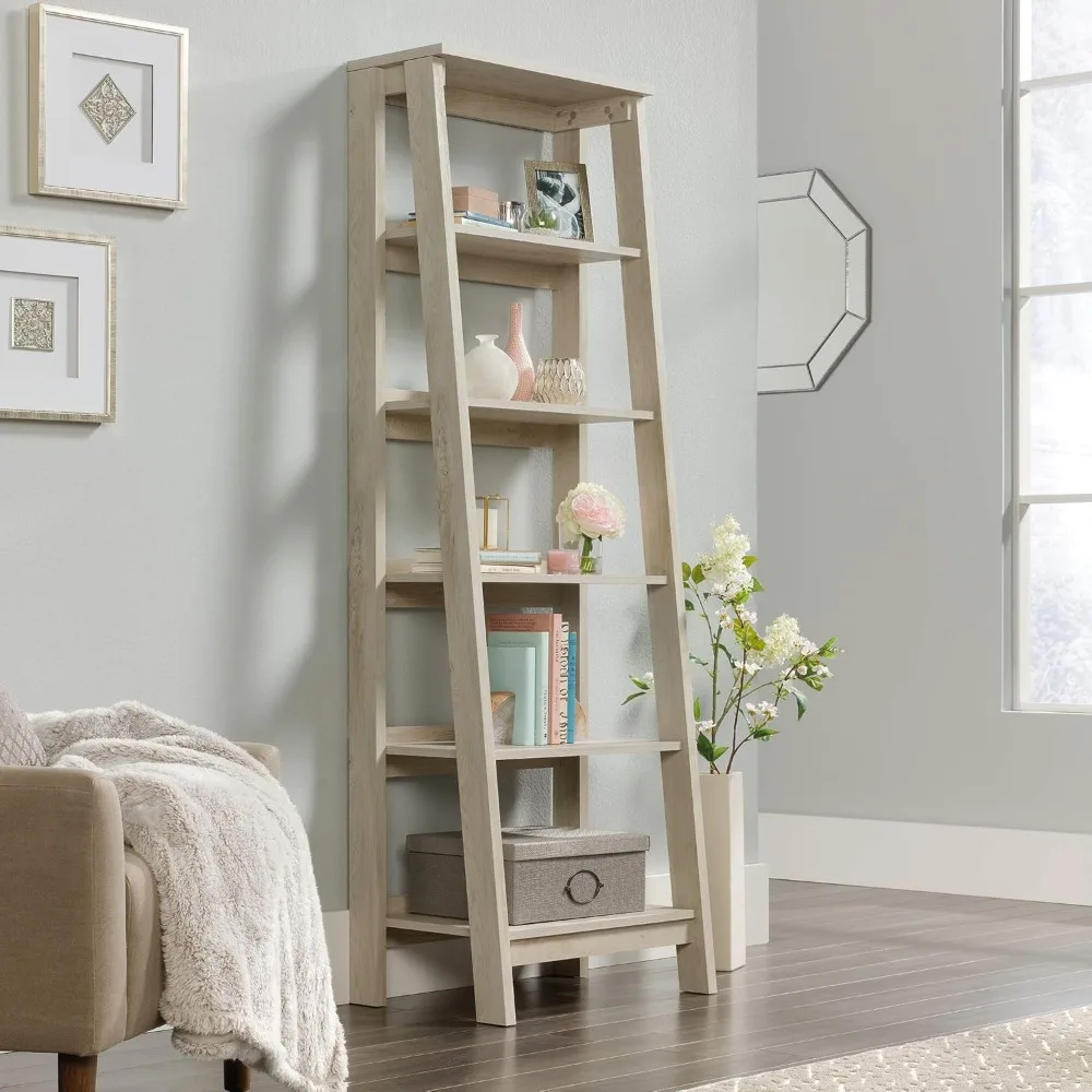 

Ladder Bookshelf 5 Tier Trestle Ladder Shelf Wooden Bookcase, in Chalked Chestnut, Customized